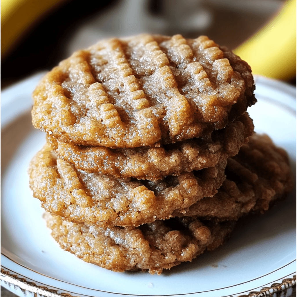 A stack of golden-brown banana bread cookies on a white plate