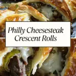 Flaky, golden crescent rolls stuffed with tender beef, melted cheese, and sautéed peppers and onions, inspired by the classic Philly cheesesteak.