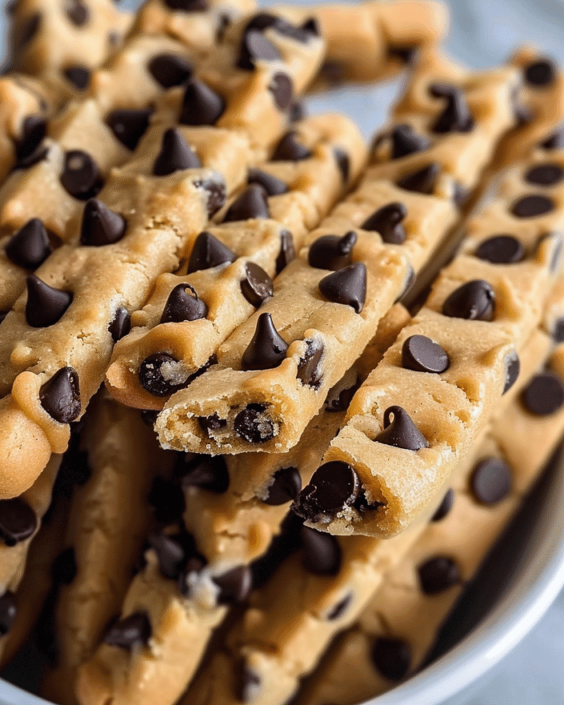 Golden-brown Chocolate Chip Cookie Dough Twists, spiraled with melted chips and flaky, buttery layers.