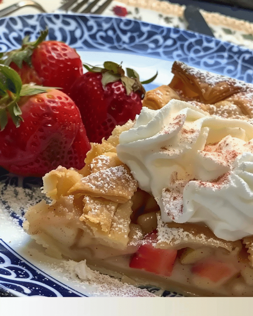 A perfect slice of creamy Crustless Rhubarb Custard Pie, showing the baked rhubarb and smooth custard texture.