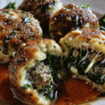 Spinach Garlic Meatballs Stuffed with Mozzarella recipe photo